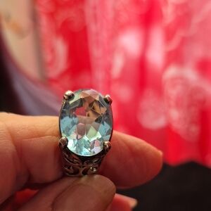 Silpada Stunning Filigreed Sterling Silver and Iceberg Blue Gemstone Ring (J77)